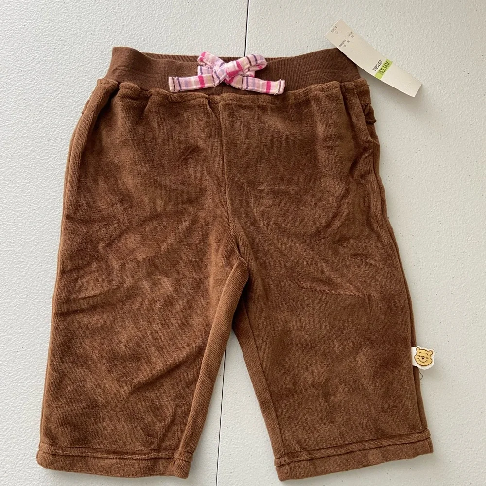 NEW Disney baby‎ girl’s brown soft fuzzy elastic waist pants bow 3-6 months
